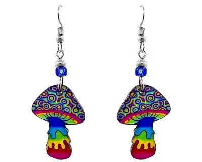 Psychedelic Mushroom Earrings Rainbow Acid Magic Fungi Trippy Hippie Art Jewelry • $13.99