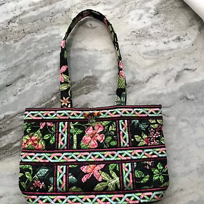 Vera Bradley Black Print Botanica Small Tic Tac Tote Bag Shoulder Bag Purse • $20.99