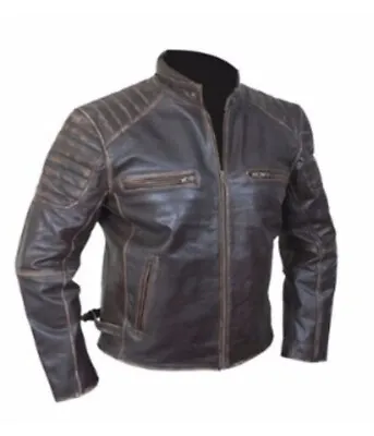 CLEARANCE: Men's Vintage Cafe Racer Biker Genuine Brown Leather Jacket • $49.99