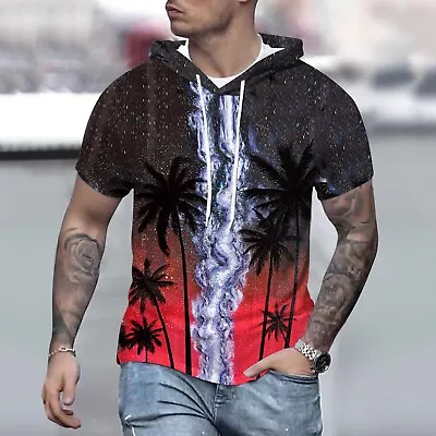 Men's Spring And Summer Fashion Casual Hawaiian Print Short Hoodies Side Zip • $19.11