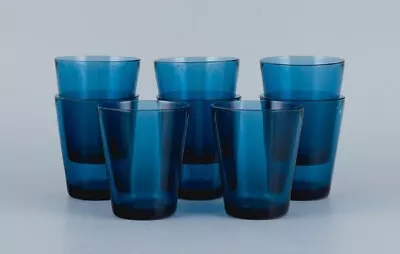 Vereco France A Set Of Eight Water Glasses In Blue Art Glass. Approx. 1970s. • $340