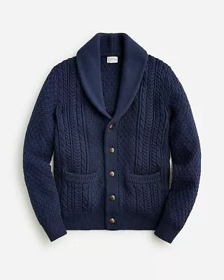 J Crew  Men Blue Cotton Fisherman Shawl Collar The Dude Cardigan Grandpa XL FLAW • $75