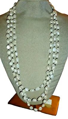 Vintage Thailand Baroque Cultured Pearls 3 Strand 22  Necklace Hand Knotted • $57.28