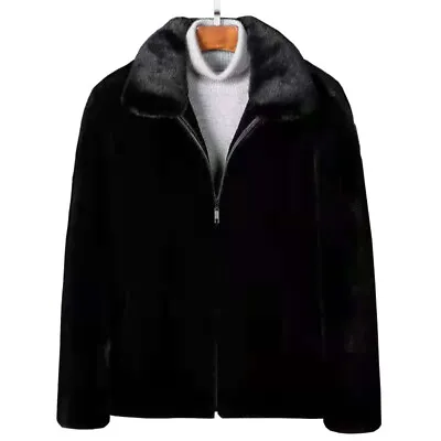 Men's Zipper Jacket Faux Mink Fur Lapel Mid-length Loose Winter Warm Thickened • $57.13