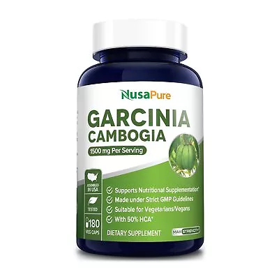 NusaPure Garcinia Cambogia 180 Veggie Caps 1500mg (Vegetarian Non-GMO • $28.39