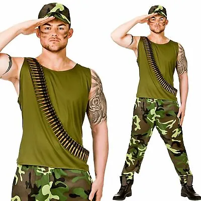 Adult ARMY GUY Camouflage Forces War Fancy Dress Costume Mens Miitary Soldier • £21.95