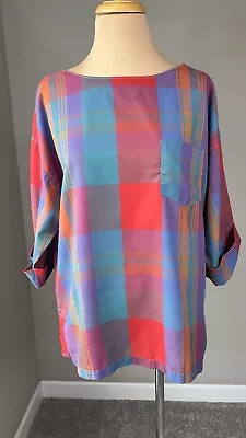 Vintage Smith & Jones Madras Plaid Oversized Top Women's M • $24.99