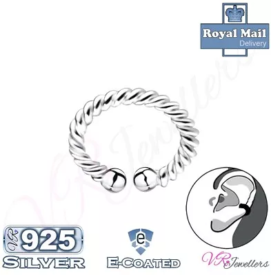 Ear Cuff Twisted Solid 925 Sterling Silver Rope Orbital No Piercing Clip On Cuff • £3.79