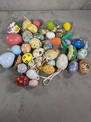 Lot Of 17Vintage Easter Eggs Ornament Home Decor Ceramic Foam Plastic Wood • $34.98