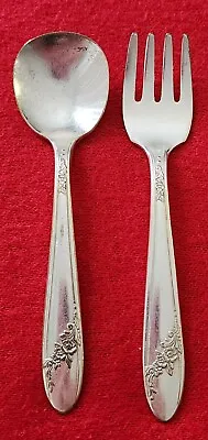 1946 Tudor Plate Silver Oneida Community Baby Fork & Spoon Queen Bess II Floral  • $14.99