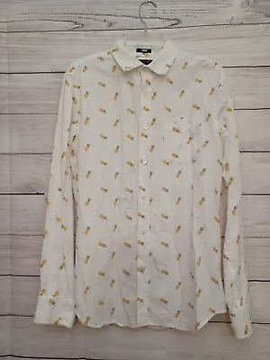 Banana Republic Shirt Men Medium White Linen Pineapple Slim Fit Collared Shirt • $15.80
