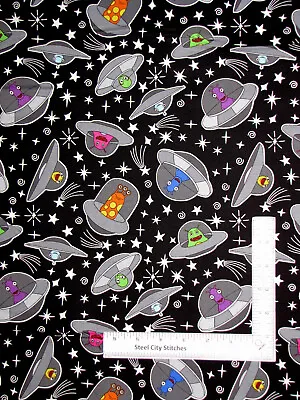 Space Stars UFO Fabric Amazing Aliens Glow In Dark Cotton By Blank Textiles Yard • $11.99