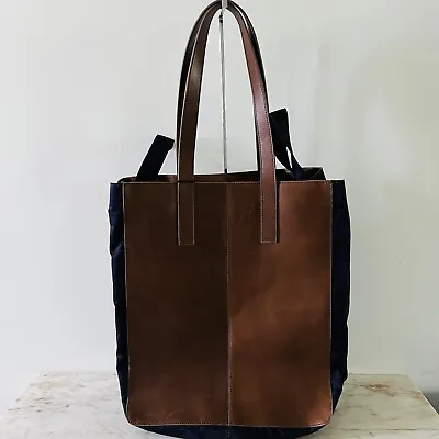 2012 MARNI At H&M Brown Black Leather Canvas Extra Large Tote Bag • $117