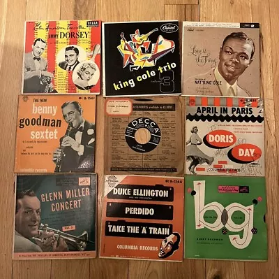 Jazz 45's Lot 9 Records W/ Pic Sleeves - Duke Ellingon Dorsey Glen Miller ELLA • $12