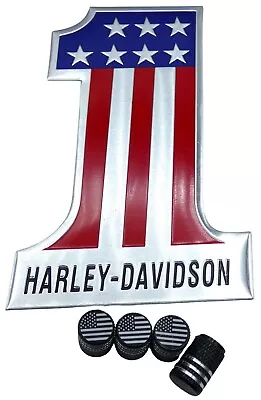 4.55  X 3  Aluminum USA Harley Davidson Number 1 Truck SUV Car  + Tire Caps • $9.88