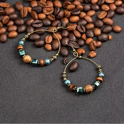 £3.95 • Buy New Boho Dangle Hoop Earrings Crystal Metal Wooden Beads Women Jewel UK