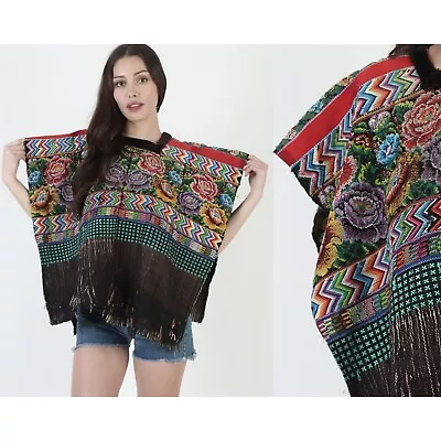 NWT Embroidered Huipil Woven Poncho Ethnic Mexican Textile Draped Poncho OS • $98