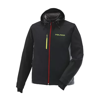 Polaris Mens Softshell Snowmobile Jacket Lightweight Fleece Black/Red/Lime • $96.99
