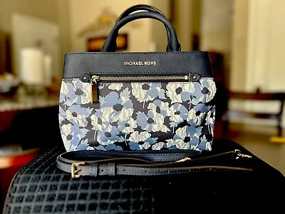 Michael Kors Blue Floral Hailee Leather Satchel  Small  With Shoulder Strap • $79