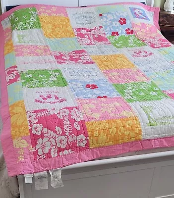 3 PC. POTTERY BARN KIDS Island Surf Aloha Pink Twin Quilt Set 70x86 Hawaiian • $95.99