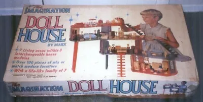 Vintage Imagination Dollhouse With Box Marx Toys 1960's With Furniture RARE • $119.99