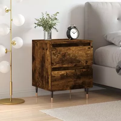 Industrial Rustic Smoked Oak Wooden Bedside Table Cabinet Nightstand 2 Drawers • £33.24