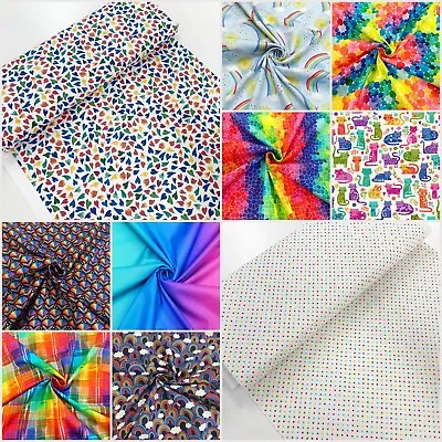 Rainbow Cotton Fabric Multicoloured Colourful For Patchwork And Dress • £4.10