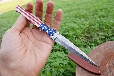 Double-Edged V42 Military Damascus Steel Dagger Boot Knife US FLAG X128 • $27.85