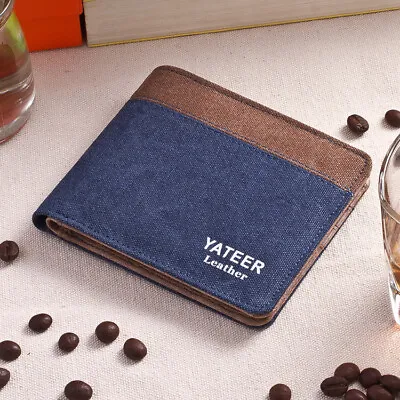 Luxury Quality Mens Brown PU Fabric Wallet Bifold Credit Card ID Holder Gift • £8.99