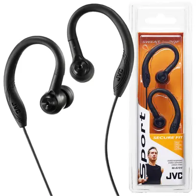 £9.95 • Buy Jvc Haec10b Sports In-ear Headphones Sweat Proof W/ Ear Hook Clip Black Ha-ec10