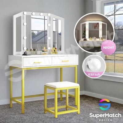 $219.59 • Buy Dressing Table Set Stool LED Mirror Jewellery Cabinet Makeup Organizer White