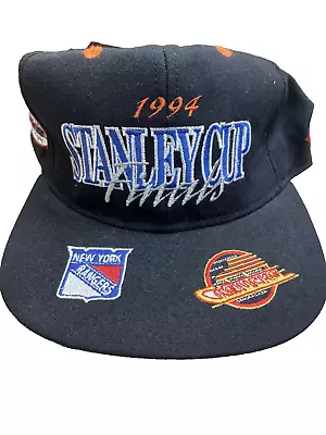 Vintage 1994 Canucks Rangers Stanley Cup Finals Snapback Hat Cap NY #1 Apparel  • $185