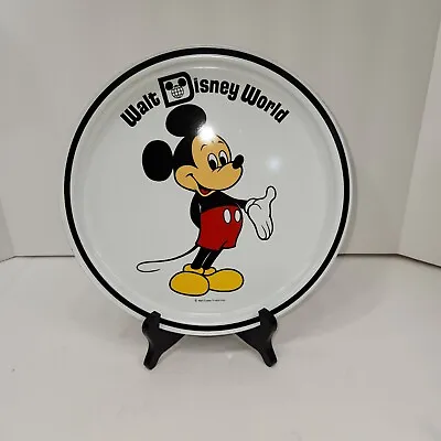 Vintage WALT DISNEY WORLD MICKEY MOUSE 11” Round Metal Plate Tray 1970's❤ • $9.79