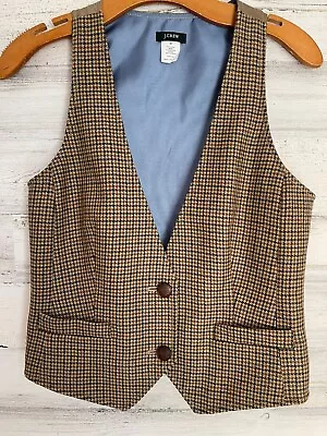 J Crew Vest Women's Medium 100% Wool Houndstooth Brown  2 Button Sleeveless • $24.49