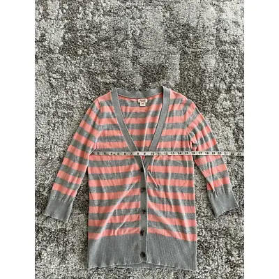 Mossimo Womens Cardigan Sweater Gray Coral Stripe 3/4 Sleeve Tight Knit Button M • $11.69