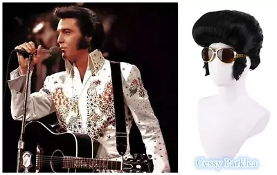 SN-C3-2 1950's Rockstar Elvis Rock N Roll Wig Black Adult Men's Costume Wig • $14.85