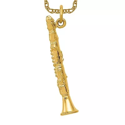 14K Yellow Gold Clarinet Necklace Charm Pendant • $659