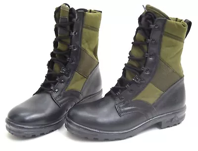 German Army Black Leather Boots Canvas Upper Military Surplus Combat Boot Jungle • £26.99