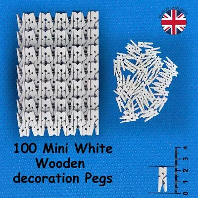 100 White Mini Wooden Pegs Display Your Birthday & Xmas Cards Paper Clip  • £5.99