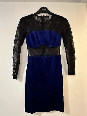 Asos Blue Velvet And Black Lace Dress Size 6 • £7