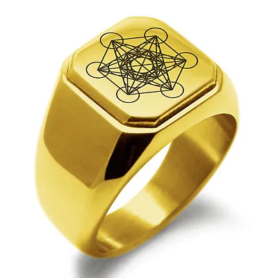 Stainless Steel Metatron’s Cube Symbol Mens Square Biker Style Signet Ring • $15