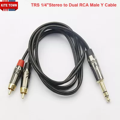 TRS 1/4  (6.35mm) Stereo Male To Dual RCA Male Stereo Breakout Splitter Y Cable • $11.69