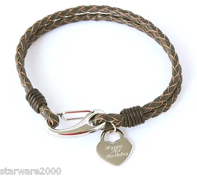 GIRLS BLACK/BROWN 2Strand LEATHER BRACELET ENGRAVED HEART PERSONALISED • £14.95