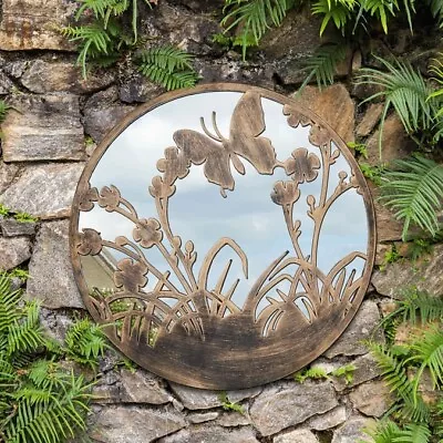 Garden Mirror Butterfly Floral Silhouette Wall Panel Frame Round Decor Ornament • £23.99