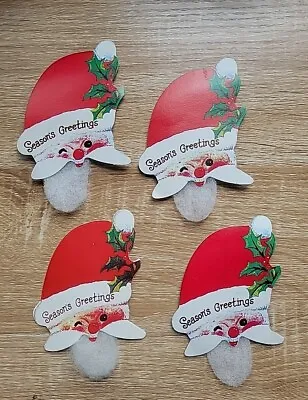Vintage Christmas Die Cut Santa Claus Party Decorations Gift Tags Cotton Beard • $9.95