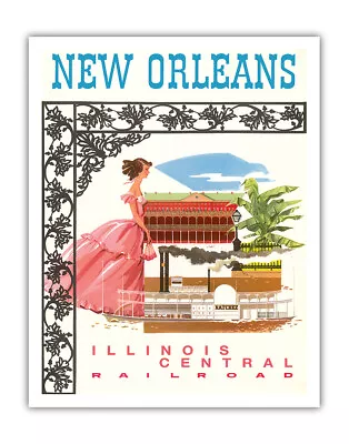 New Orleans USA - Vintage Illinois Central Railroad Travel Poster 1950 • $12.98