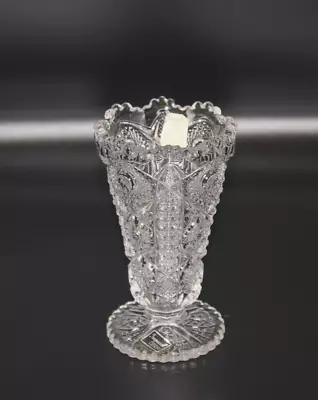 VTG Imperial Lenox Crystal Vase Stars Cane Flower Sawtooth Rim Clear Glass 6” T • $20.99