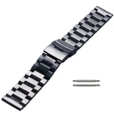 Black Stainless Steel Links Bracelet Replacement Watch Band Strap Double Clasp • $18.95