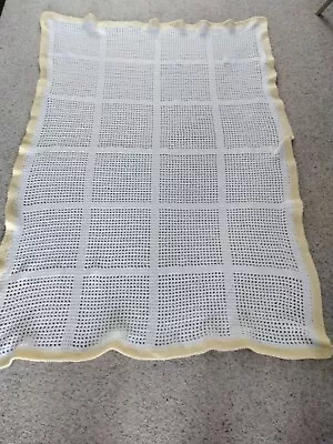 Hand Crochet Baby Blanket White Mesh  Single 48  X 72  • £10.99
