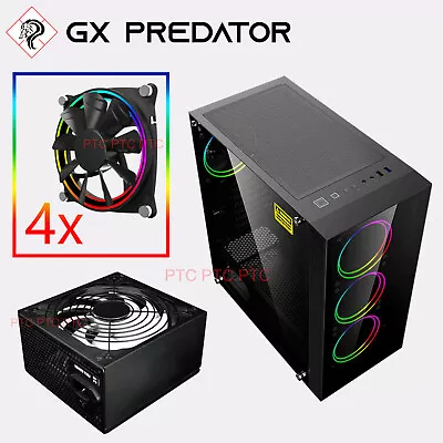 Mid Tower Gaming PC Case GX Draco ATX M-ATX ITX 4x RGB Fans Tempered Glass 850w  • $198